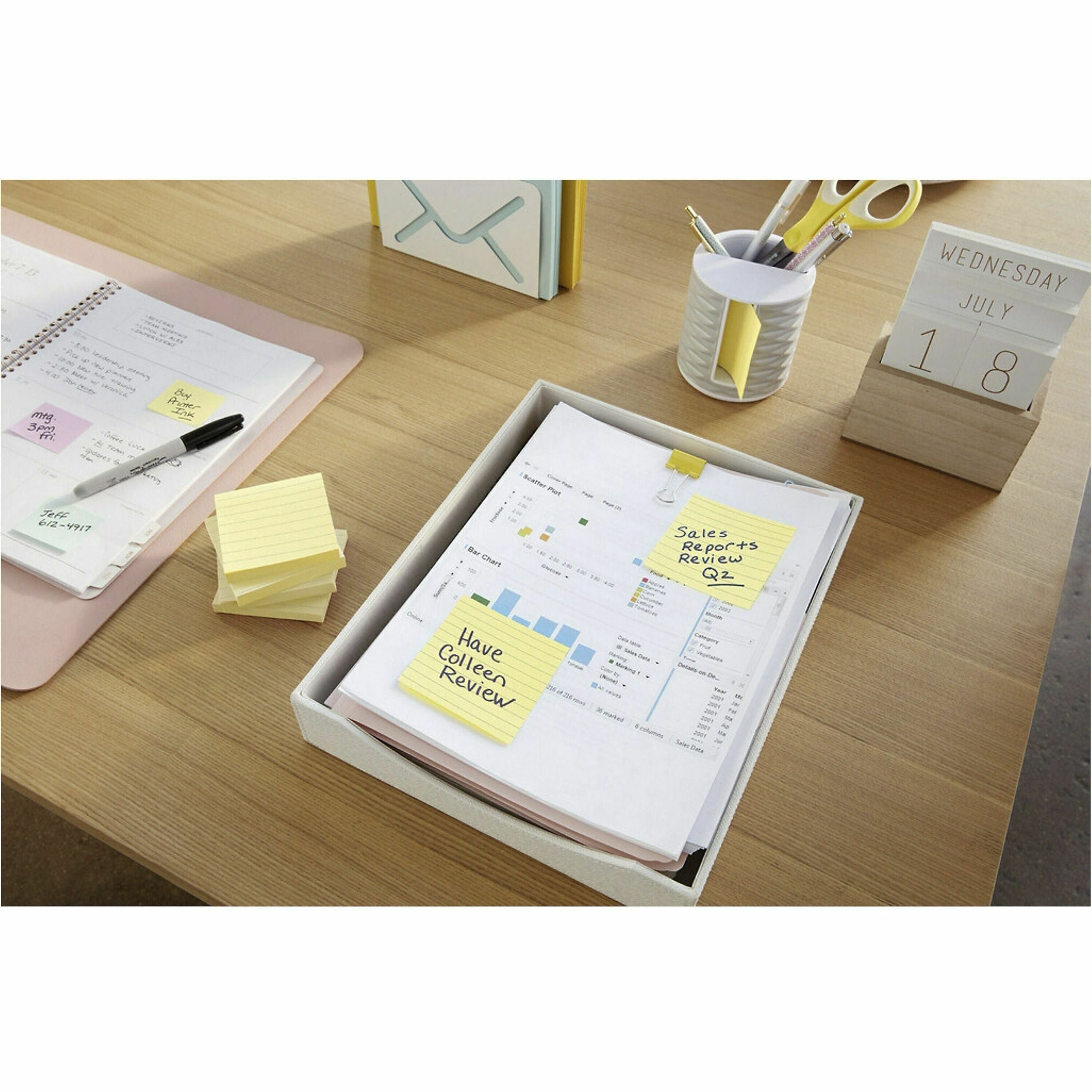 Post-it&reg; Notes Original Lined Notepads - 1200 - 3" Flag/Note Width x 3" Flag/Note Length - Square - 100 Sheets per Pad - Ruled - Yellow - Paper - Removable - 1 Pack
