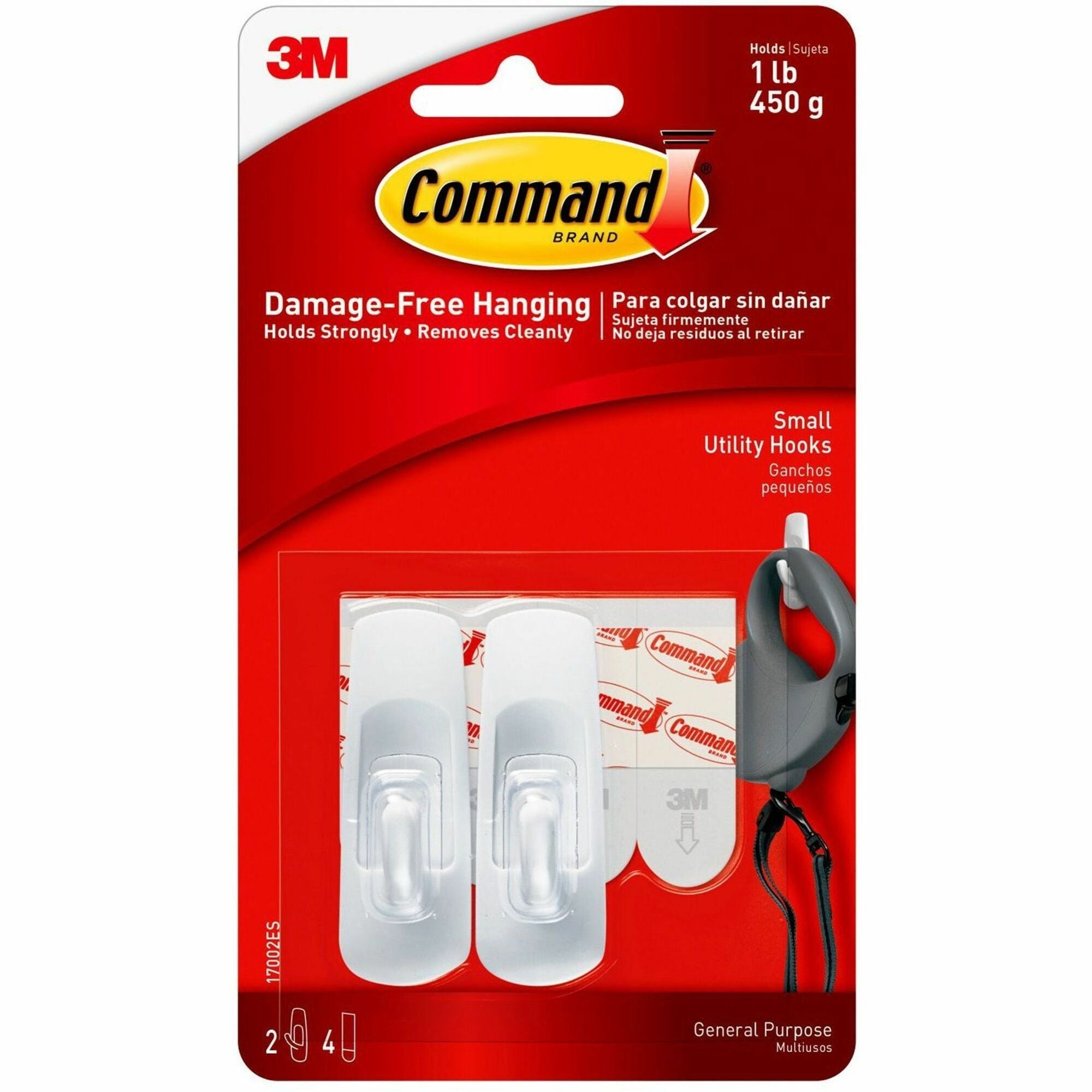2 Small Hook - 1 lb (453.6 g) Capacity - Plastic - White - 6 / Bag
