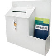 External Dimensions: 13.8" Width x 3.6" Depth x 13" Height - Key Lock Closure - Plastic - White - For Suggestion Card - 1 Each