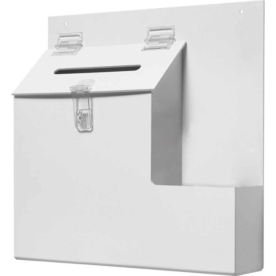External Dimensions: 13.8" Width x 3.6" Depth x 13" Height - Key Lock Closure - Plastic - White - For Suggestion Card - 1 Each