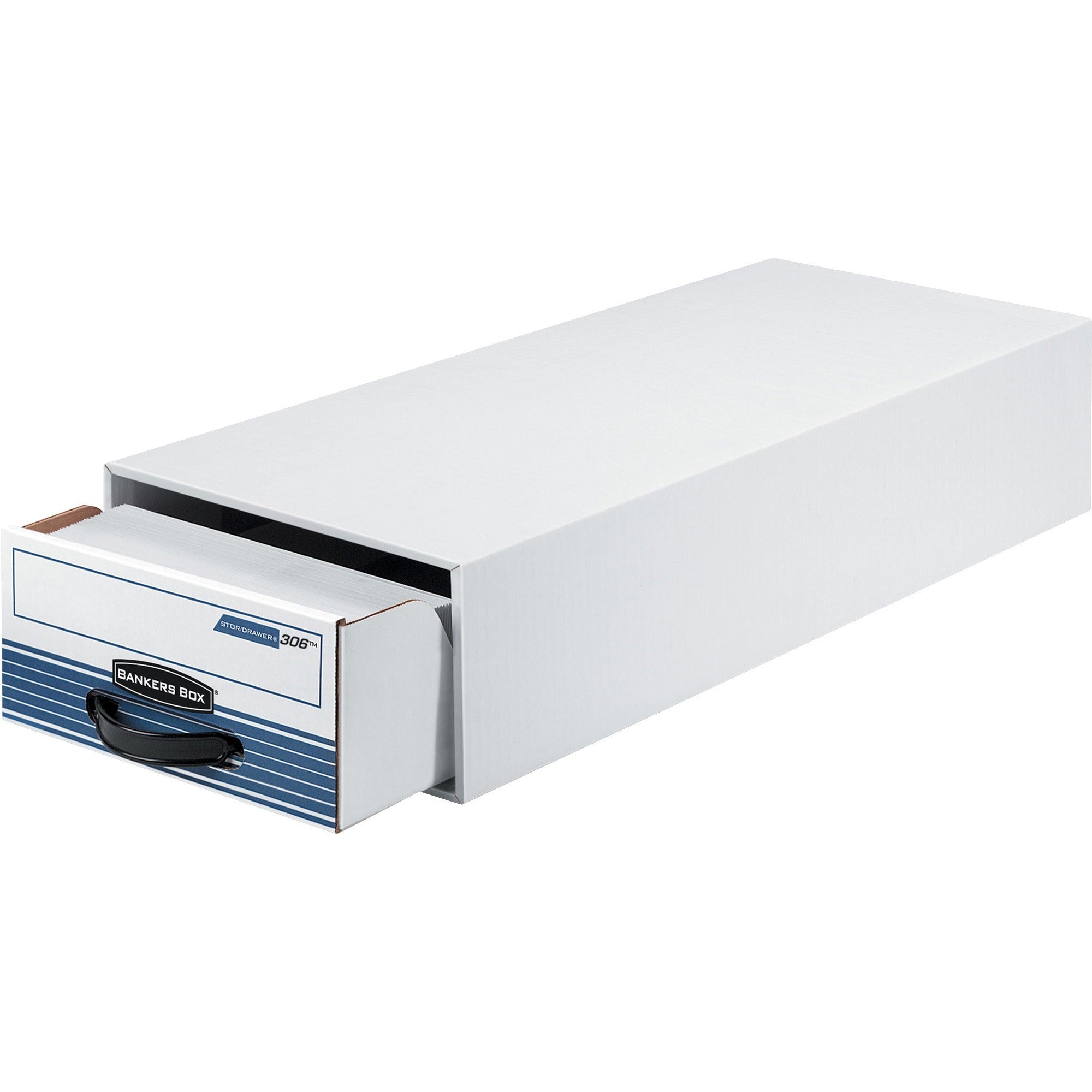 Bankers Box Stor/Drawer Steel Plus Card Storage Drawer, Medium Duty, Stackable, Steel/Plastic, White/Blue, 9.25" x 23.25" x 5.63" Internal Dimensions, 12 per Carton
