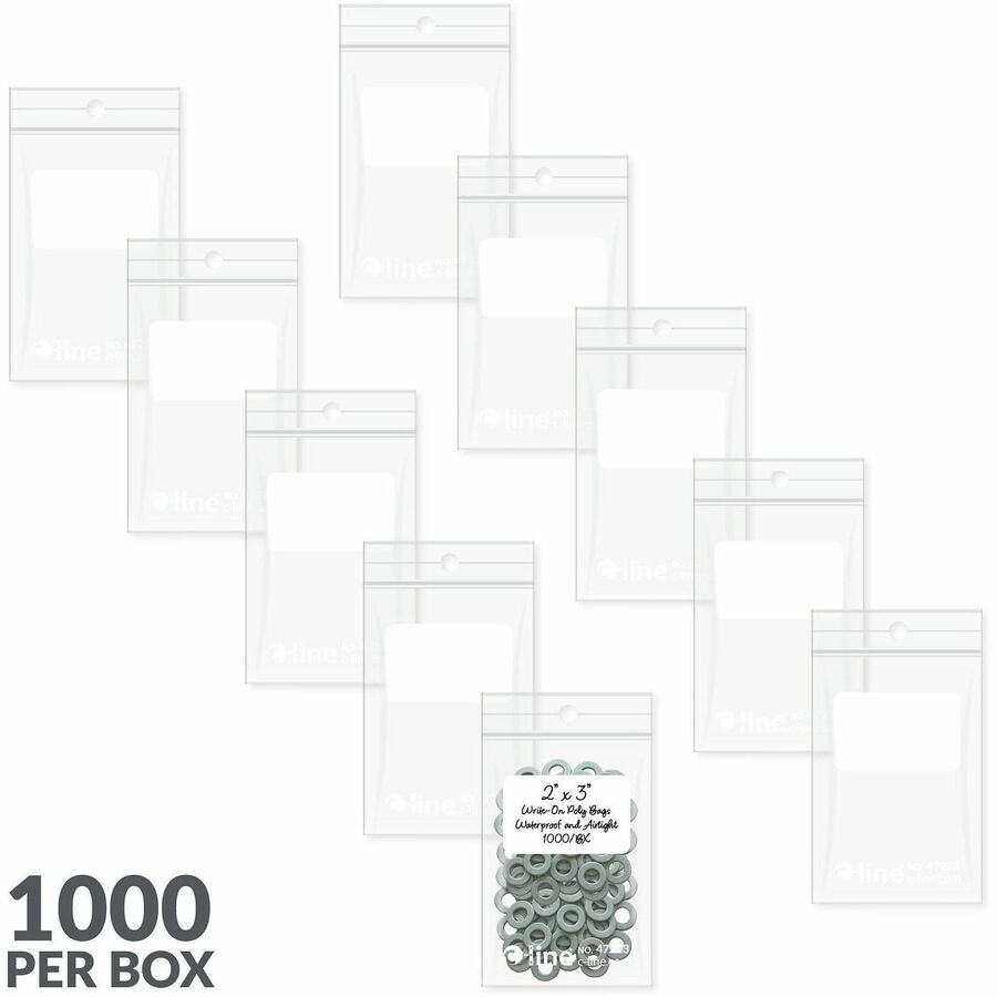 C-Line Write-On Reclosable Small Parts Bags - 3" Length x 2" Width - Clear - Poly - Multipurpose - 1000 / Carton