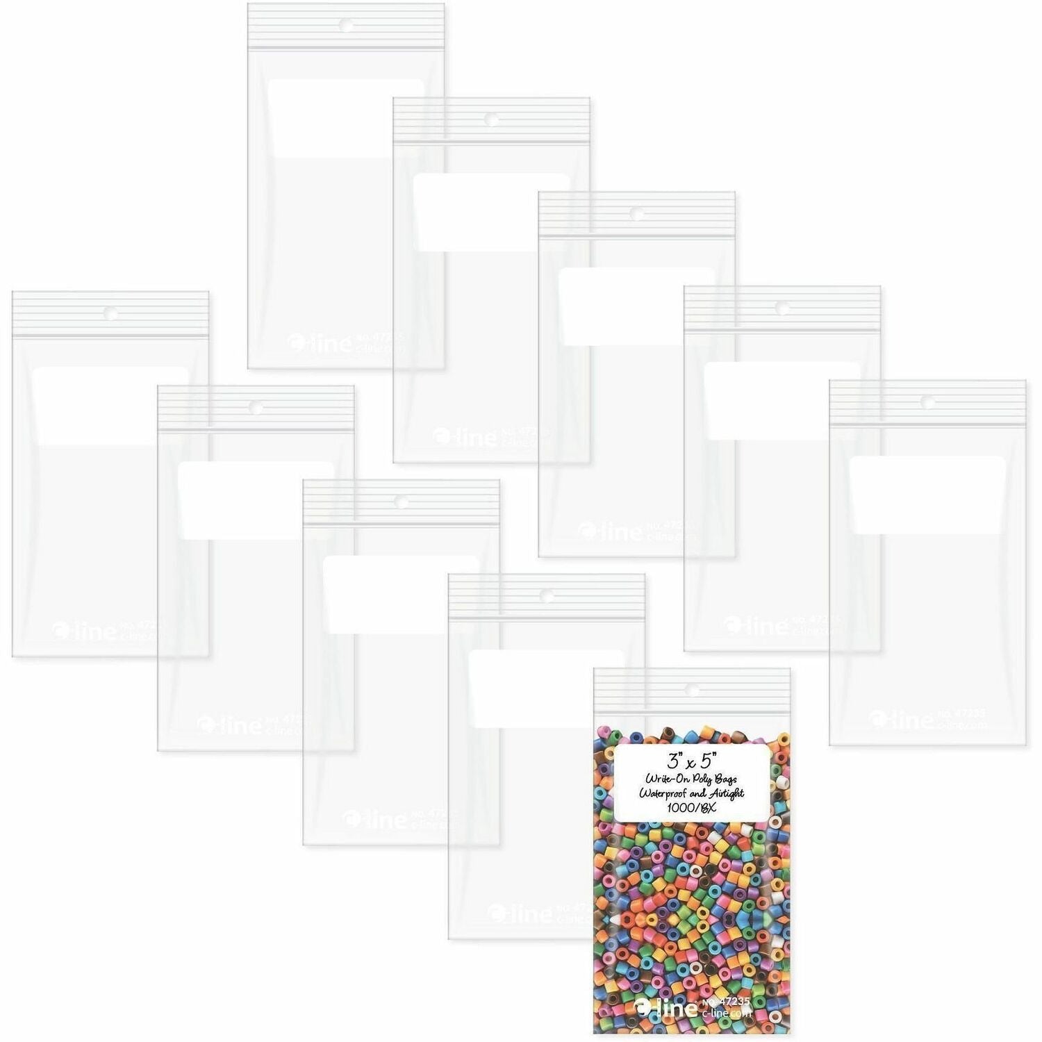C-Line Write-On Reclosable Small Parts Bags - 5" Length x 3" Width - Clear - Poly - Multipurpose - 1000 / Carton