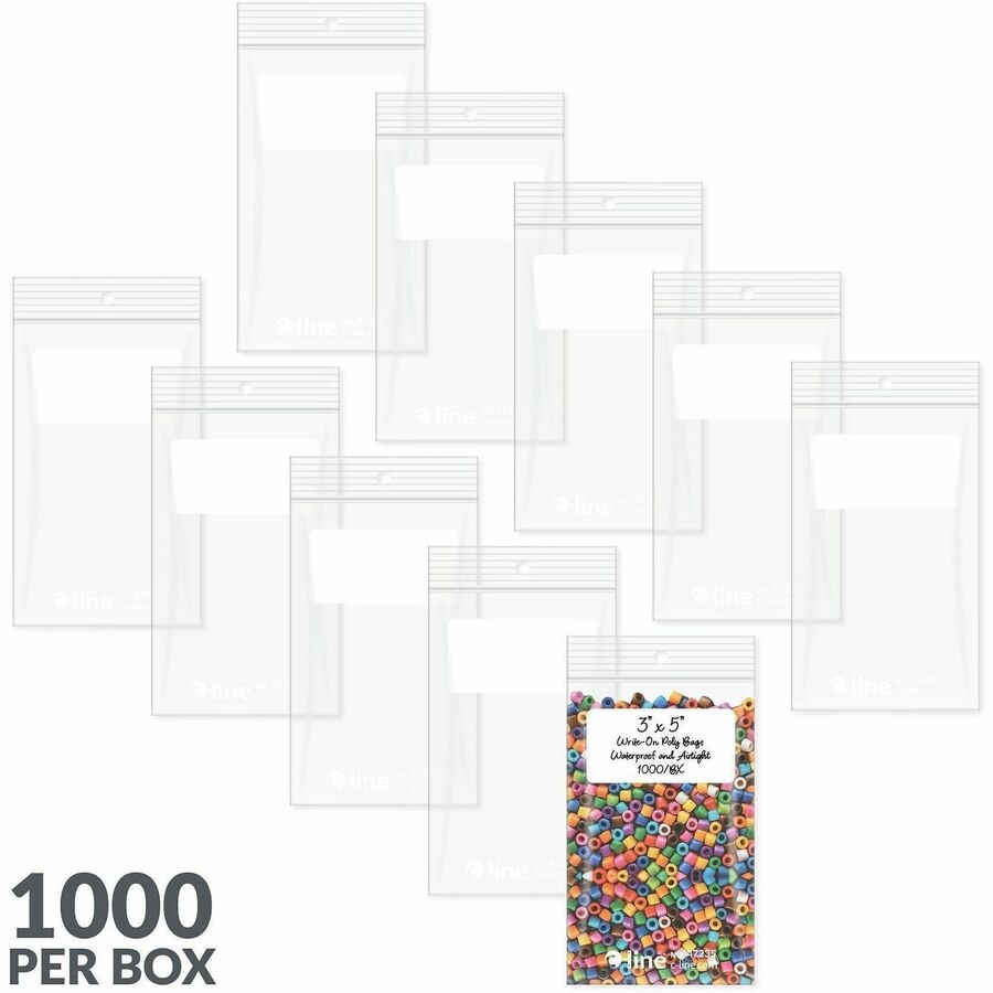 C-Line Write-On Reclosable Small Parts Bags - 5" Length x 3" Width - Clear - Poly - Multipurpose - 1000 / Carton
