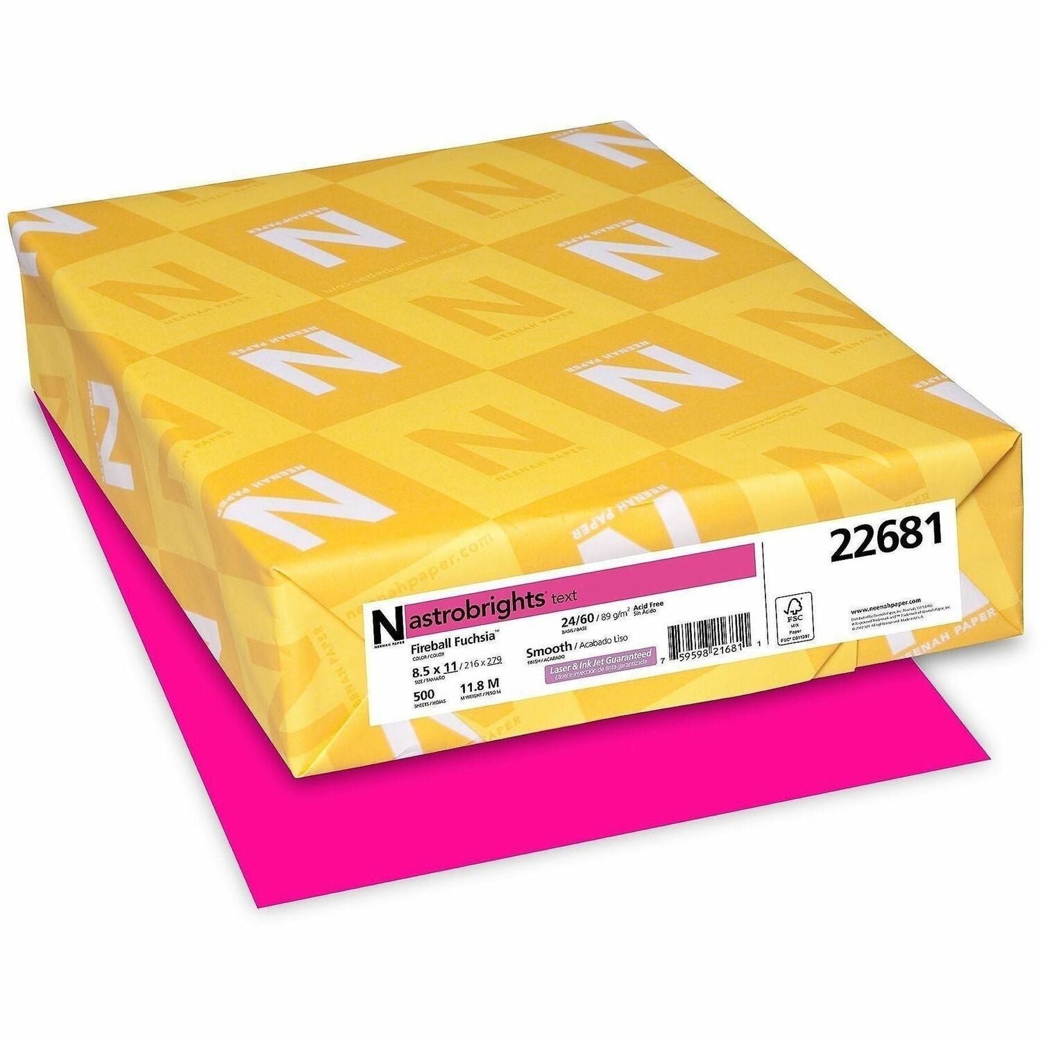 Letter - 8 1/2" x 11" - 24 lb Basis Weight - Smooth - Acid-free, Lignin-free, Chlorine-free, Heavyweight - Fireball Fuchsia - 500 / Ream