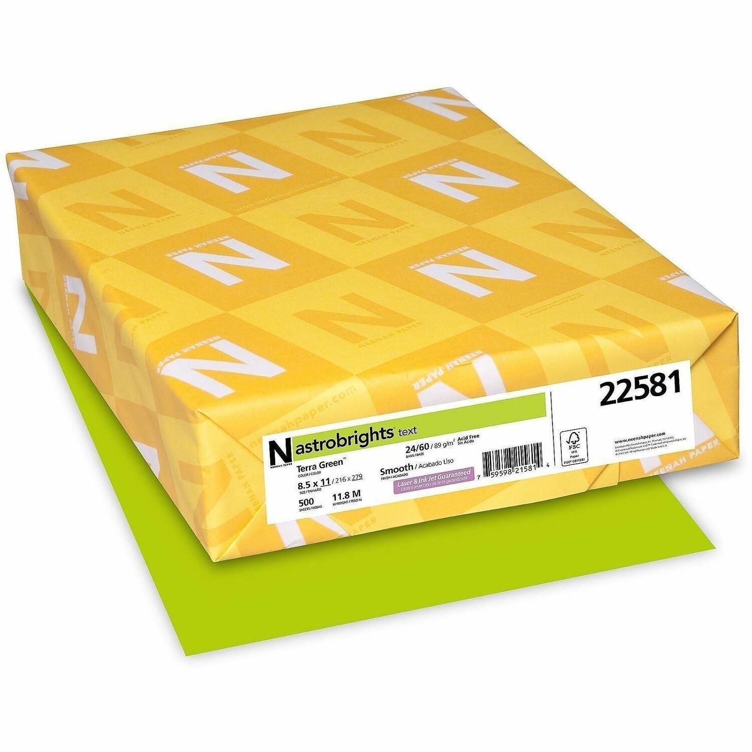 Letter - 8 1/2" x 11" - 24 lb Basis Weight - Smooth - Acid-free, Lignin-free, Chlorine-free, Heavyweight - Terra Green - 500 / Ream