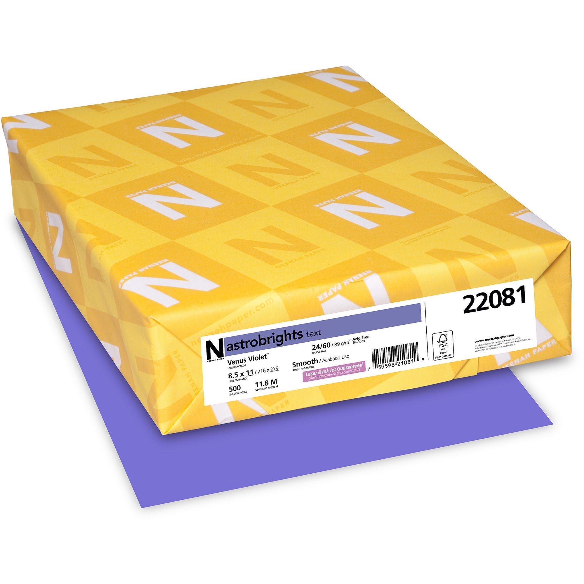 Letter - 8 1/2" x 11" - 24 lb Basis Weight - Smooth - Acid-free, Lignin-free, Heavyweight - Venus Violet - 500 / Ream
