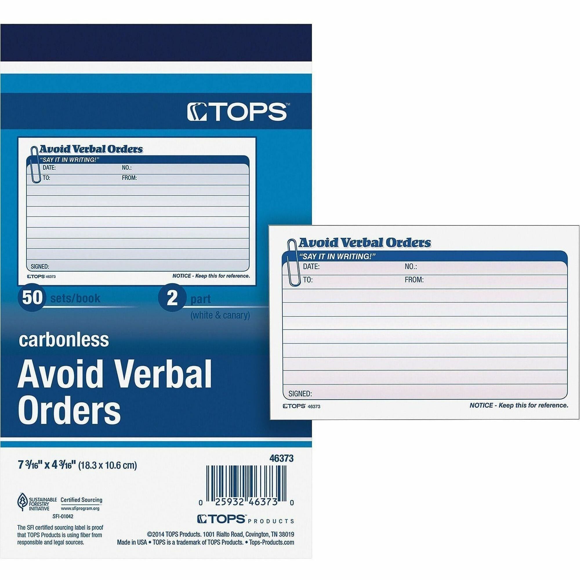 50 Sheet(s) - 2 Part - Carbonless Copy - 4.25" x 7" Form Size - White - 1 Each