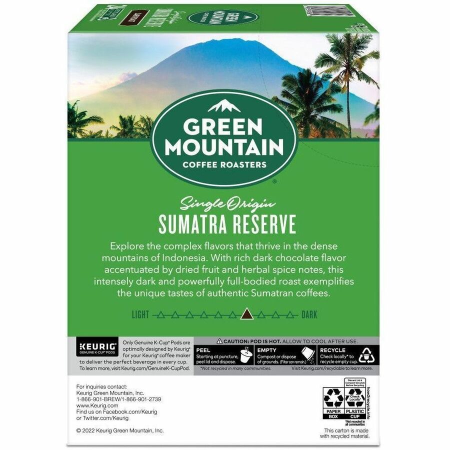 Compatible with Keurig K-Cup Brewer - Regular - Dark - 24 K-Cup - K-Cup, Pod - Sumatra Reserve - Kosher - Organic - 24 / Box
