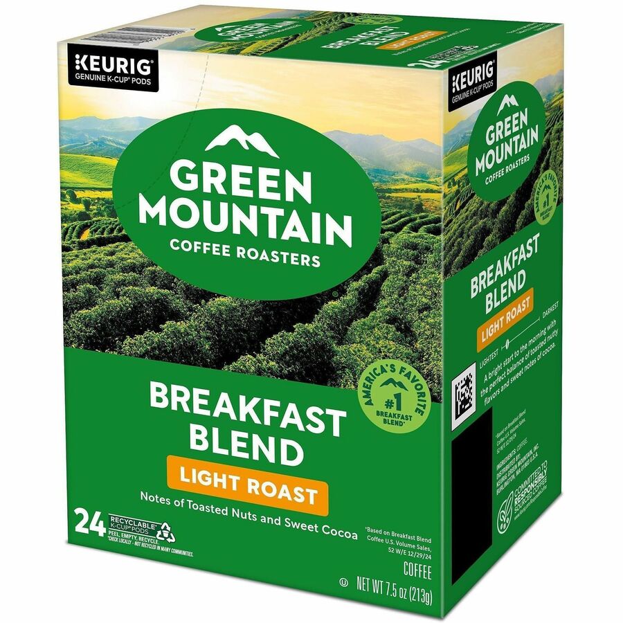 Green Mountain Coffee Roasters&reg; K-Cup Breakfast Blend Coffee - Compatible with Keurig Brewer - Regular - Light - K-Cup - 24 / Box