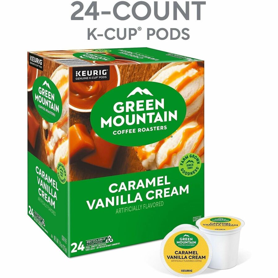 Green Mountain Coffee Roasters&reg; K-Cup Caramel Vanilla Cream Coffee - Compatible with Keurig Brewer - Regular - K-Cup - 24 / Box