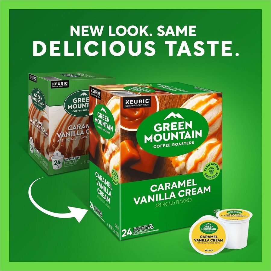 Green Mountain Coffee Roasters&reg; K-Cup Caramel Vanilla Cream Coffee - Compatible with Keurig Brewer - Regular - K-Cup - 24 / Box