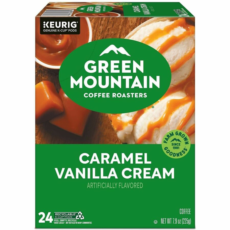 Green Mountain Coffee Roasters&reg; K-Cup Caramel Vanilla Cream Coffee - Compatible with Keurig Brewer - Regular - K-Cup - 24 / Box