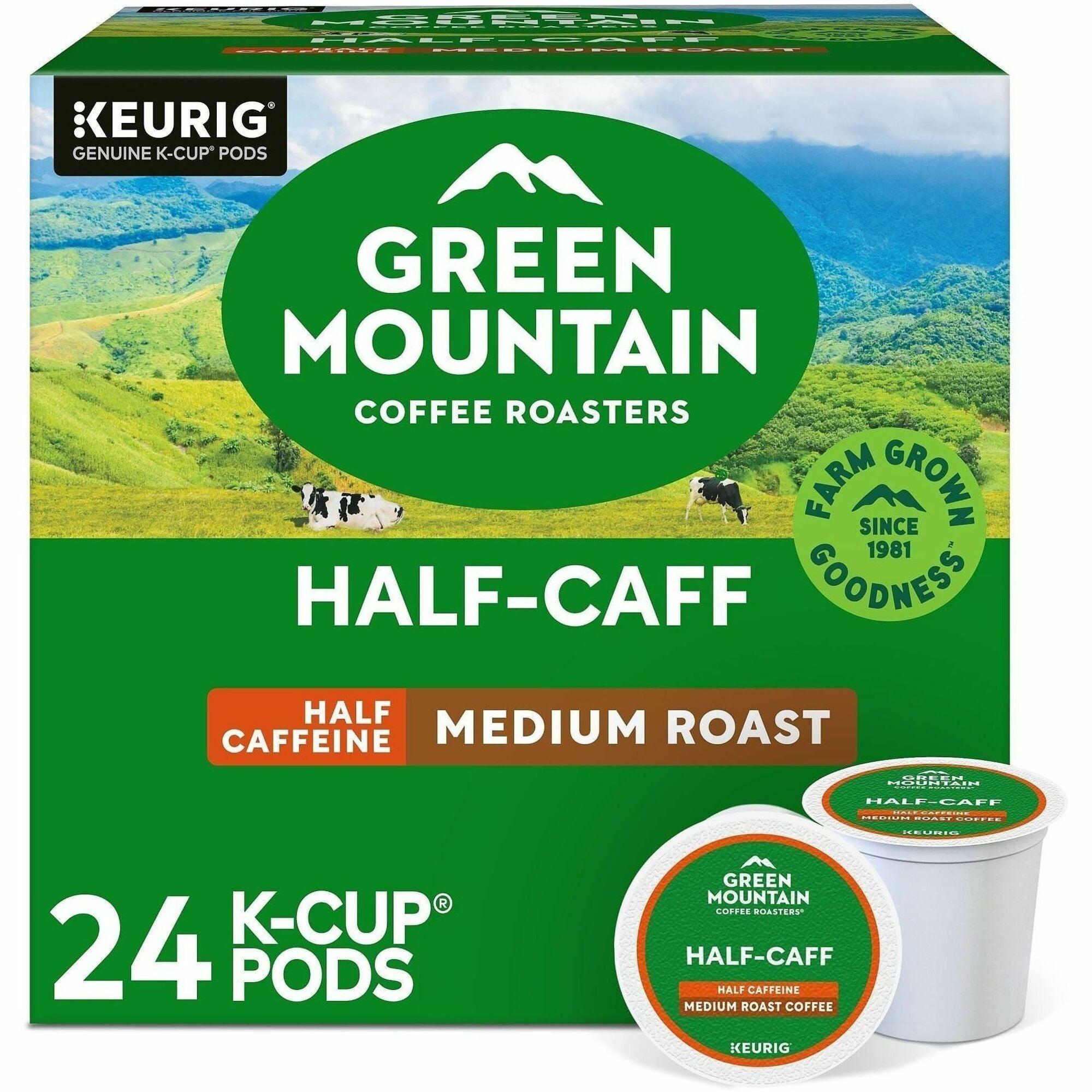 Green Mountain Coffee Roasters&reg; K-Cup Half-Caff Coffee - Compatible with Keurig Brewer - Medium - K-Cup - Half Caff - 24 / Box