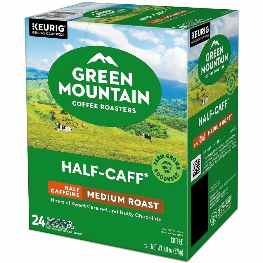Green Mountain Coffee Roasters&reg; K-Cup Half-Caff Coffee - Compatible with Keurig Brewer - Medium - K-Cup - Half Caff - 24 / Box