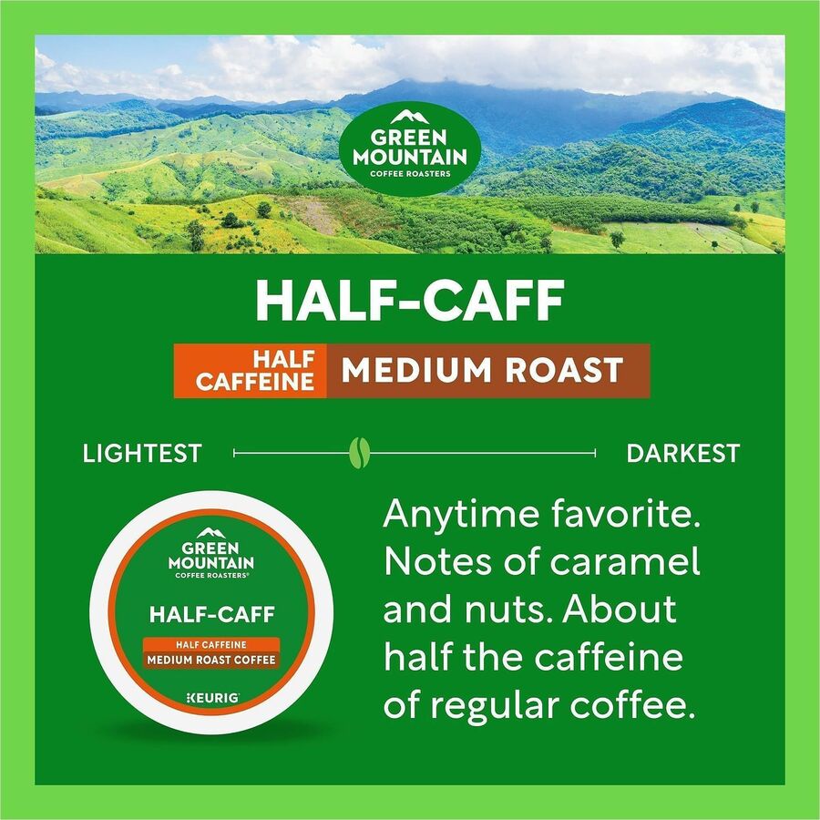 Green Mountain Coffee Roasters&reg; K-Cup Half-Caff Coffee - Compatible with Keurig Brewer - Medium - K-Cup - Half Caff - 24 / Box