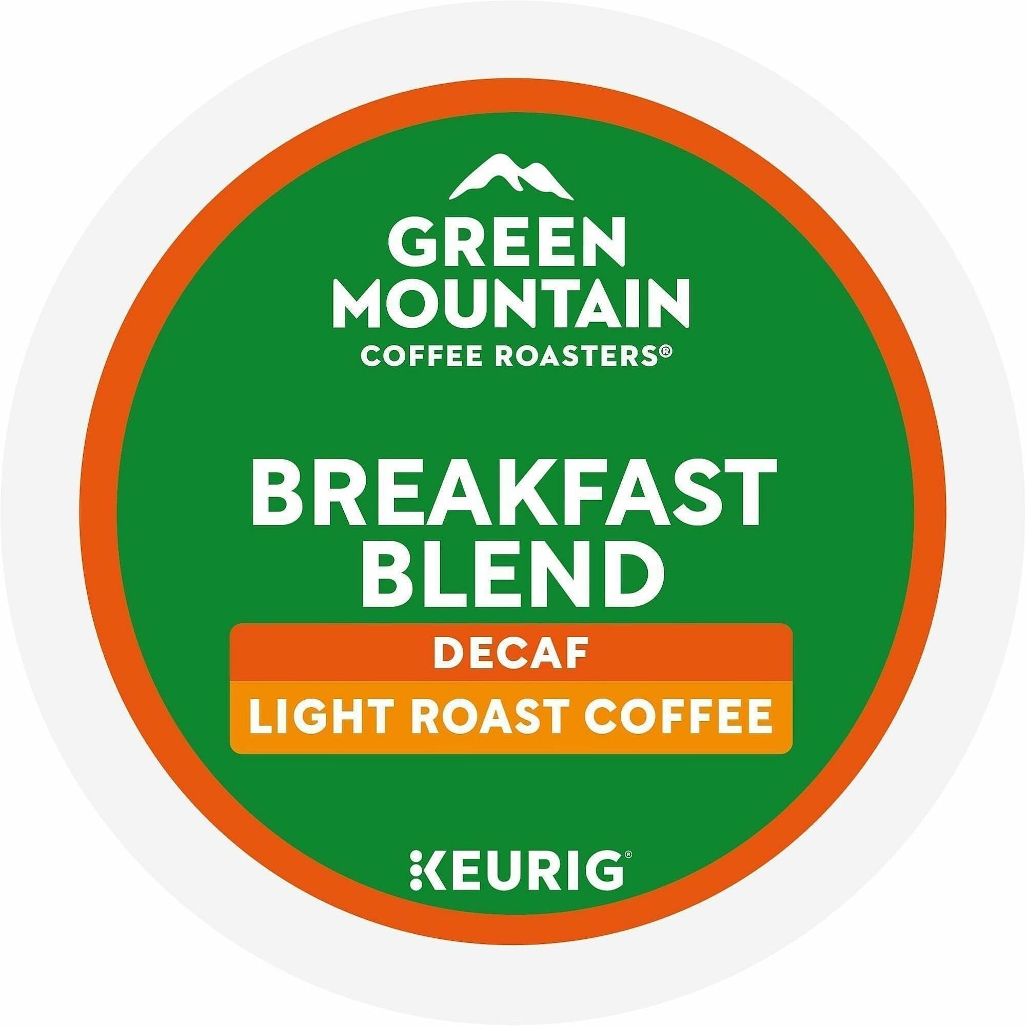 Green Mountain Coffee Roasters&reg; K-Cup Breakfast Blend Decaf Coffee - Compatible with Keurig Brewer - Light/Mild - K-Cup - Decaffeinated - 24 / Box