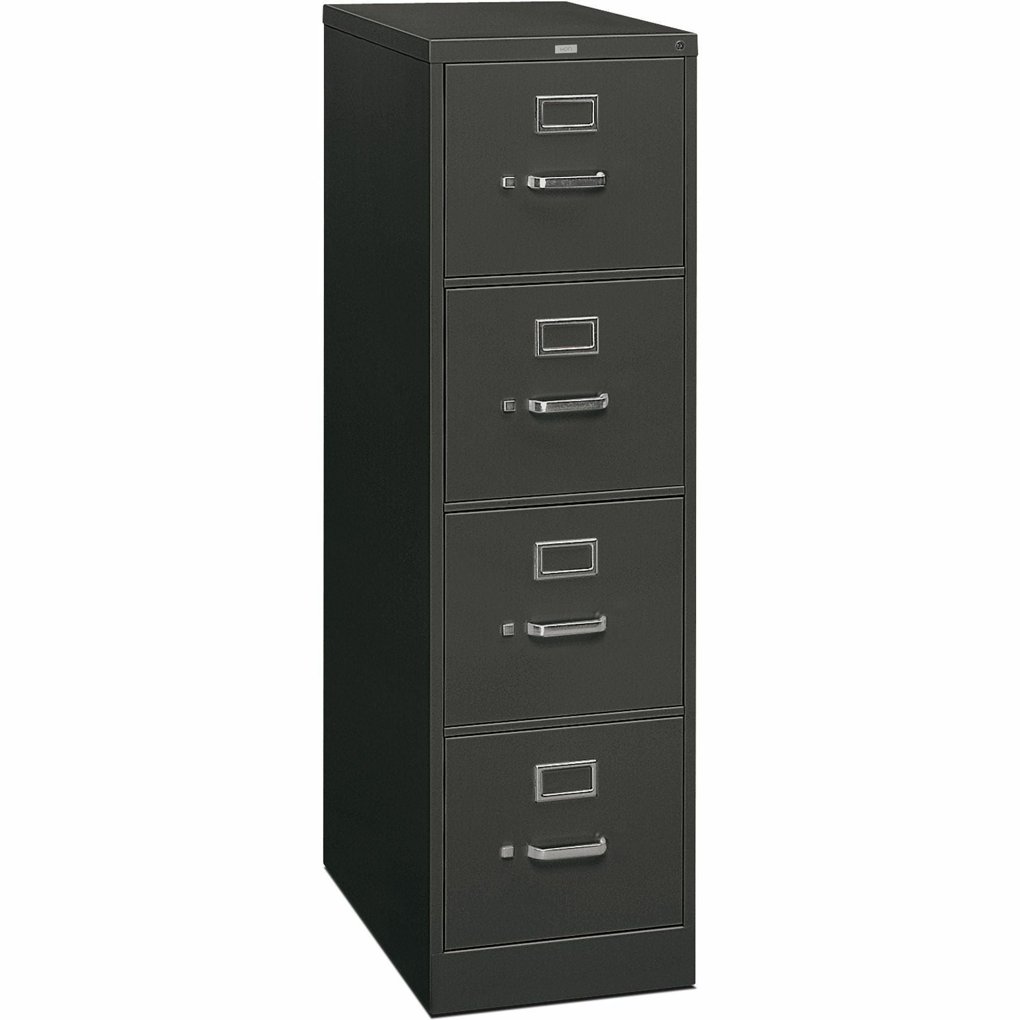 15" Width x 26.5" Depth x 29" Height - 4 x Drawer(s) for File - Letter - Vertical - Security Lock, Ball-bearing Suspension, Label Holder, Rust Proof - Charcoal - Steel - Recycled