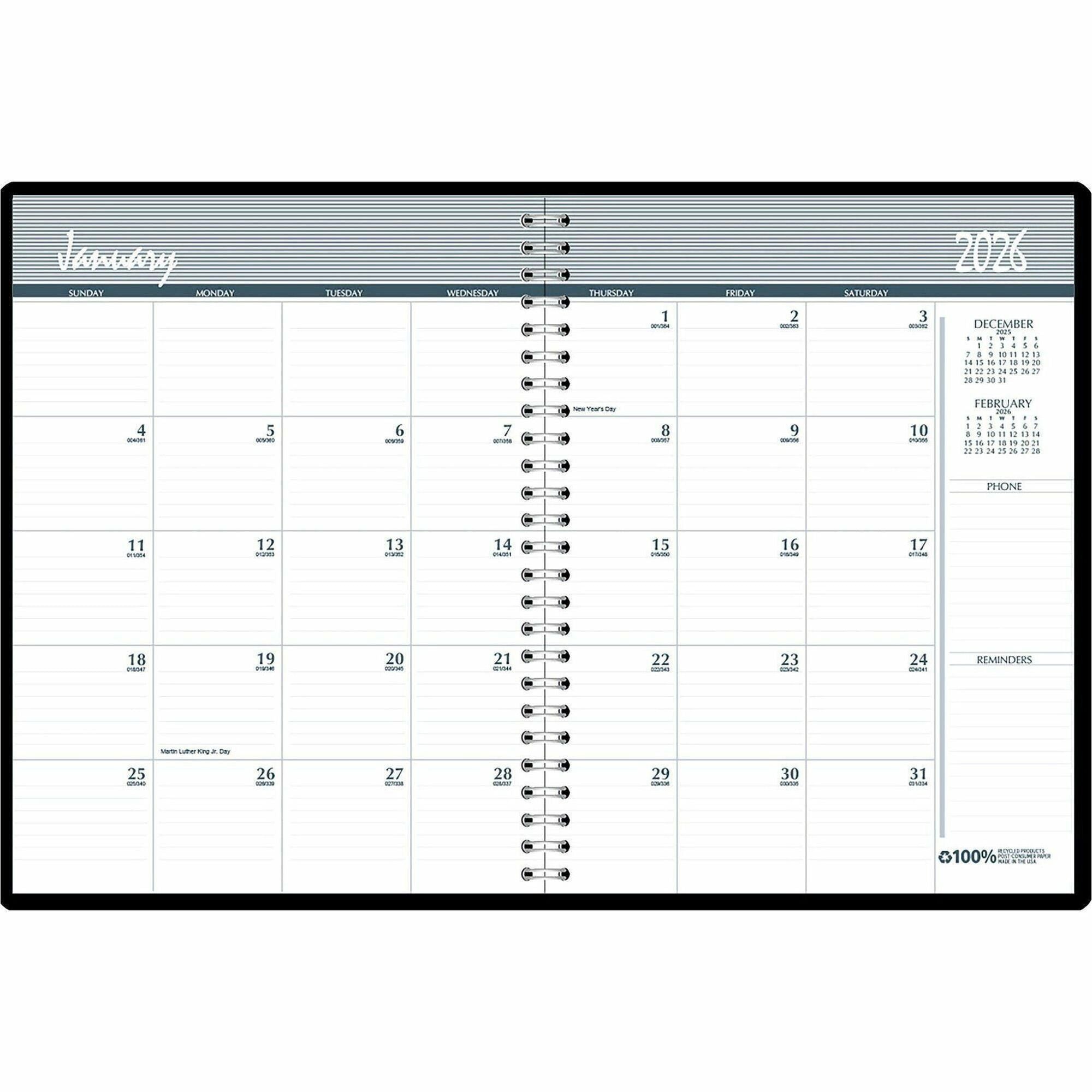 Julian Dates - Monthly - December 2025 to January 2027 - 1 Month Double Page Layout - 8 1/2" x 11" Sheet Size - 2.12" x 1.87" Block - Simulated Leather - Blue Cover - 1 Each
