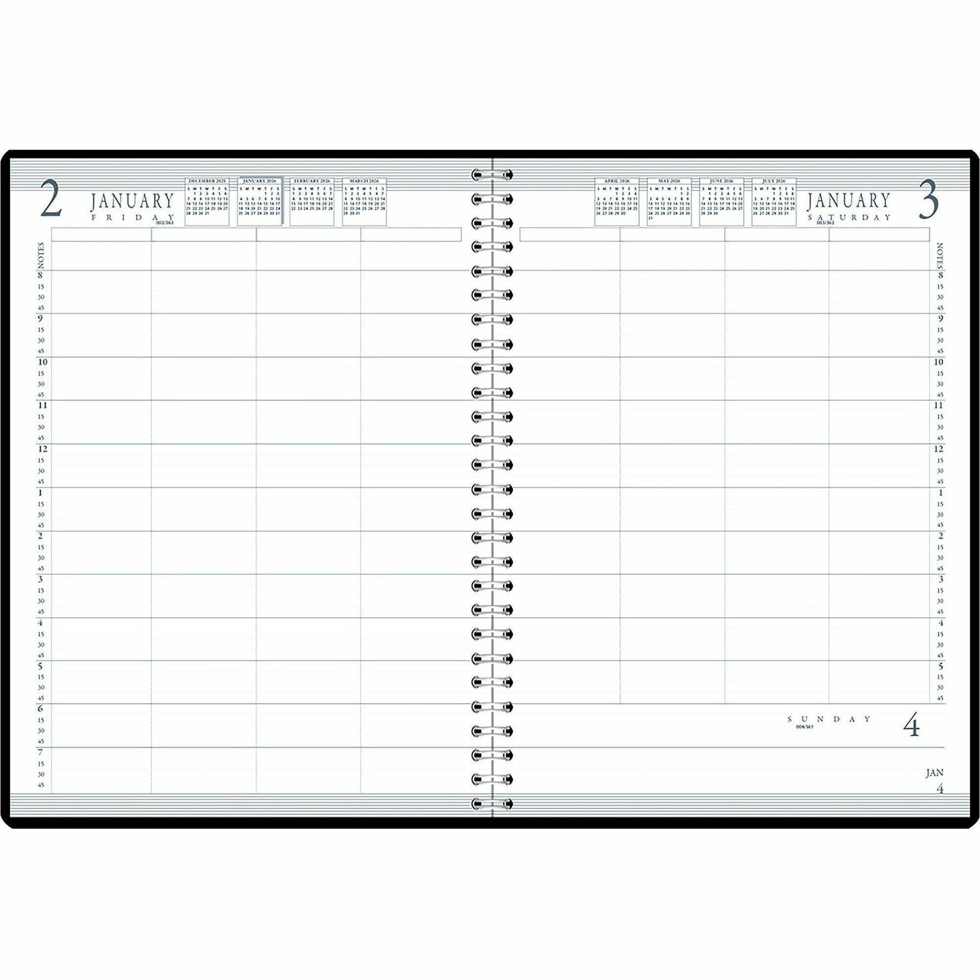 Julian Dates - Daily - 1 Year - January 2026 to December 2026 - 8:00 AM to 7:45 PM - Quarter-hourly - 1 Day Single Page Layout - 8" x 11" Sheet Size - Simulated Leather - Black Cover - 11" Height x 8.5" Width - 1 Each