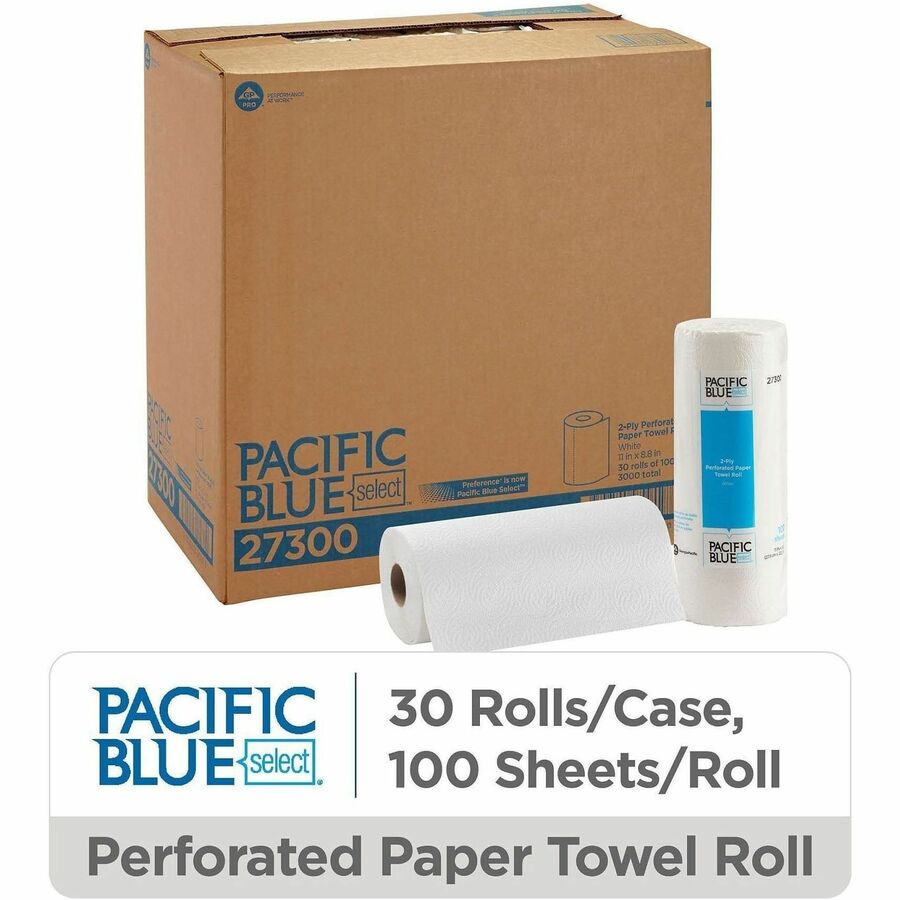 2 Ply - 11" Width x 8.80" Length - 100 Sheets/Roll - 4.80" Roll Diameter - 1 5/8" Core - White - Paper - 1 Roll