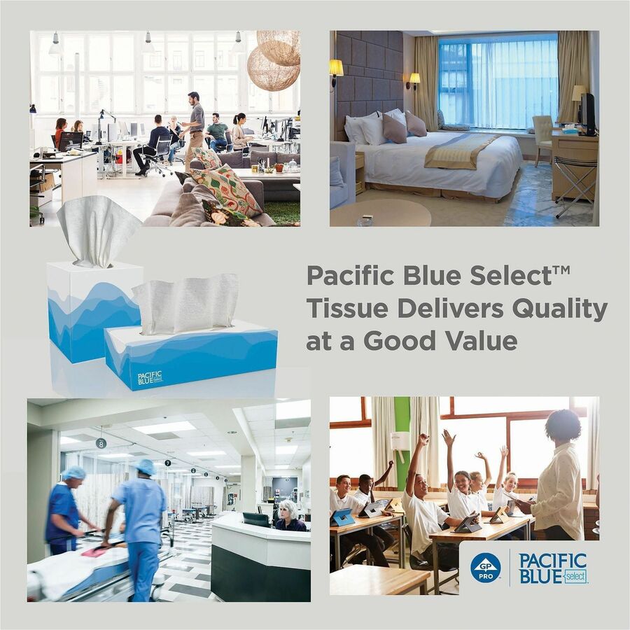 Pacific Blue Select Facial Tissue by GP Pro - Flat Box - 2 Ply - 8.33" Width x 8" Length - White - Paper/ - 100 / Box