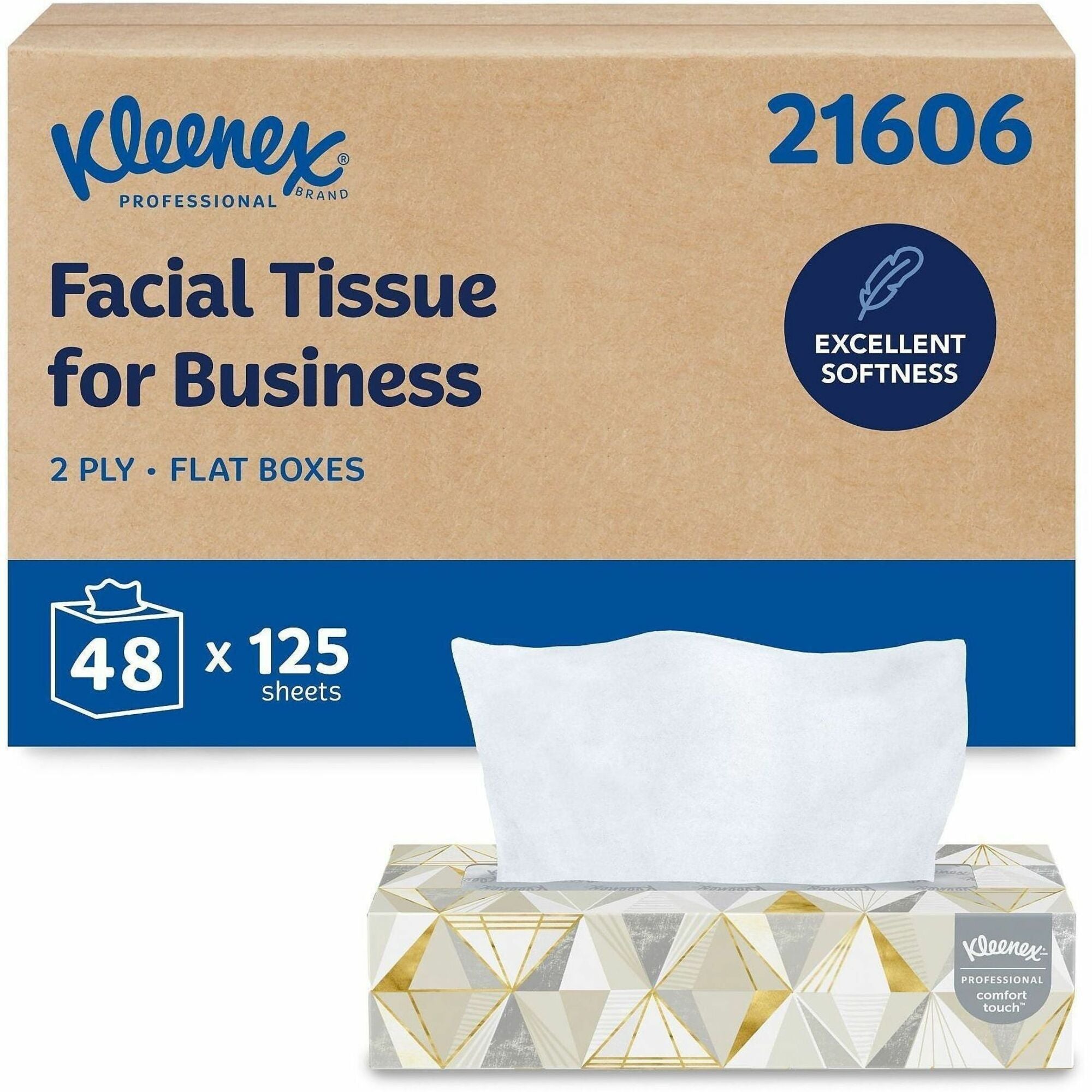 Kleenex Professional Facial Tissue for Business - Flat Box - 2 Ply - 8.40" Width x 8.60" Length - White - 125/Box - 48 / Carton