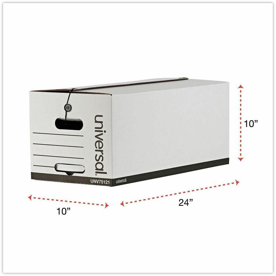 Internal Dimensions: 12" Width x 24" Depth x 10" Height - Media Size Supported: Letter - Flap, String/Button Closure - Medium Duty - Stackable - Corrugated Fiberboard - White - For Box File - 12 / Carton