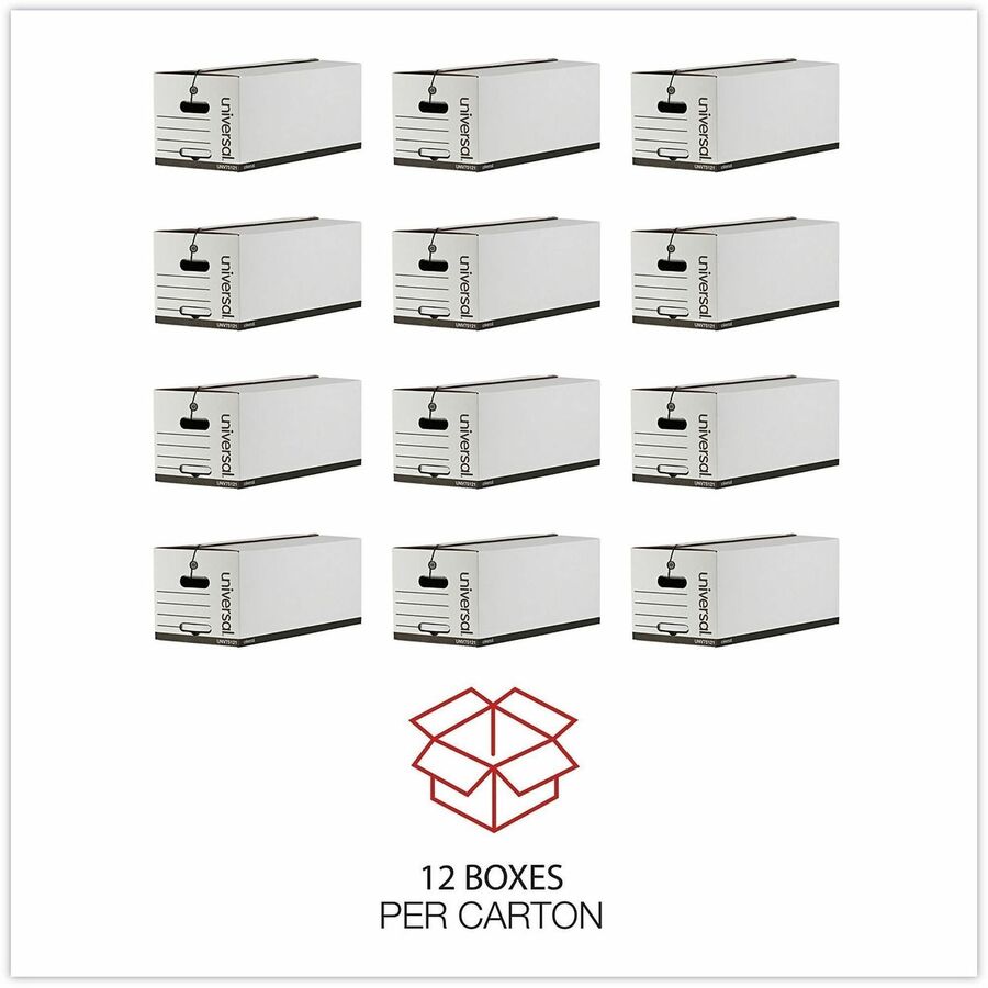 Internal Dimensions: 12" Width x 24" Depth x 10" Height - Media Size Supported: Letter - Flap, String/Button Closure - Medium Duty - Stackable - Corrugated Fiberboard - White - For Box File - 12 / Carton