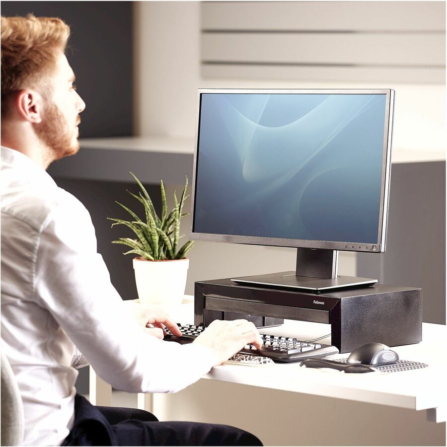Up to 21" Screen Support - 40 lb Load Capacity - 4.38" Height x 16" Width x 9.38" Depth - Desktop - Black, Pearl - Rubber Feet, Storage Tray, Non-skid Feet, Comfortable, Scratch Resistant, Scuff Resistant