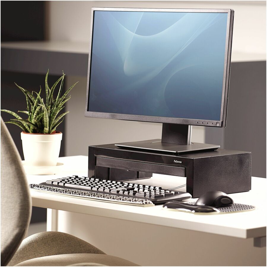 Up to 21" Screen Support - 40 lb Load Capacity - 4.38" Height x 16" Width x 9.38" Depth - Desktop - Black, Pearl - Rubber Feet, Storage Tray, Non-skid Feet, Comfortable, Scratch Resistant, Scuff Resistant