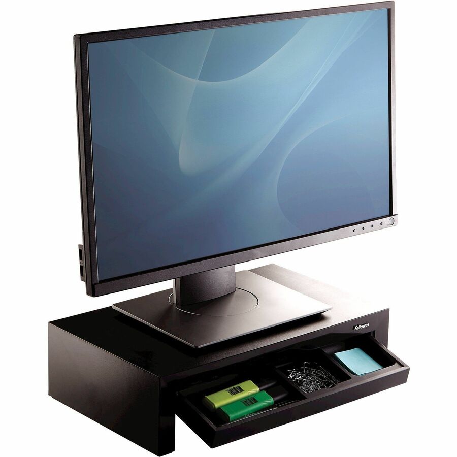 Up to 21" Screen Support - 40 lb Load Capacity - 4.38" Height x 16" Width x 9.38" Depth - Desktop - Black, Pearl - Rubber Feet, Storage Tray, Non-skid Feet, Comfortable, Scratch Resistant, Scuff Resistant