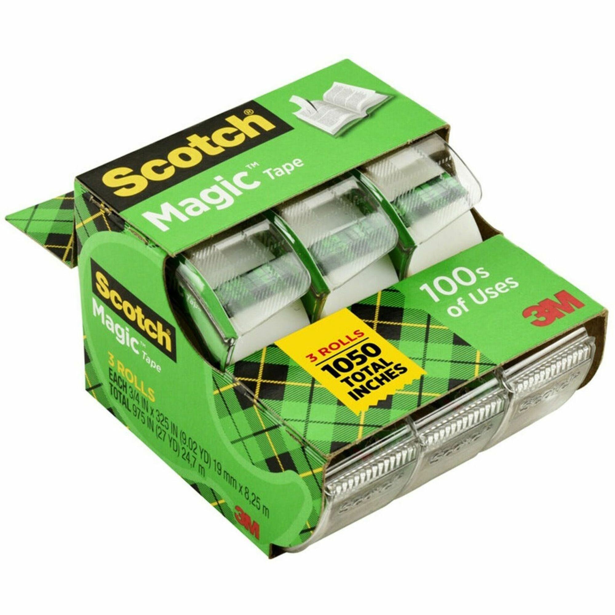 25 ft Length x 0.75" Width - 1" Core - Clear - Permanent Adhesive Backing - Dispenser Included - Handheld Dispenser - For Mending, Splicing - 3 / Pack