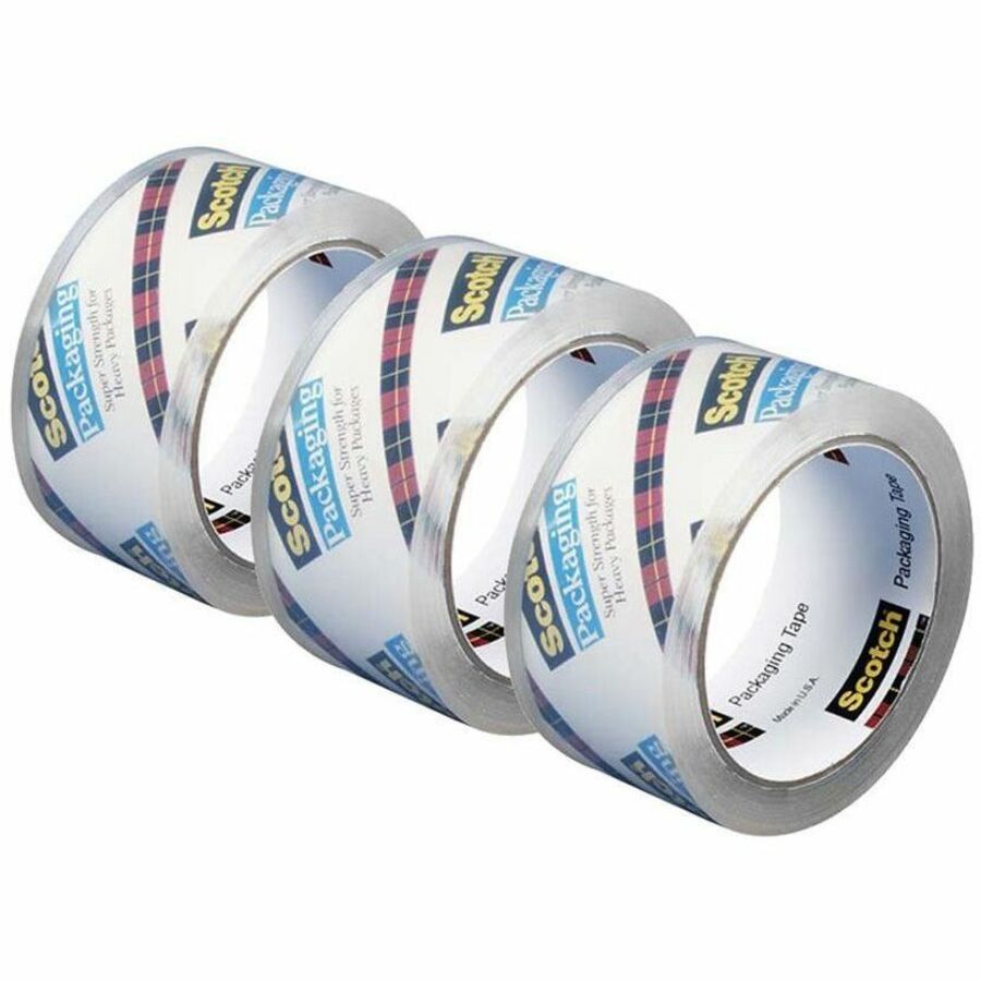 Scotch Heavy-Duty Shipping/Packaging Tape, 1.88" x 54.60 yd, 3.1 mil Thickness, 3" Core, Clear, Synthetic Rubber Resin, Split/Tear/Breakage Resistant, 3 Pack