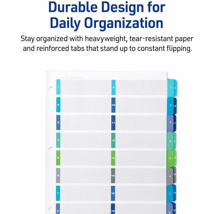 16 x Divider(s) - 16 Tab(s) - Digit - 1-16 - 16 Tab(s)/Set - 8.5" Divider Width x 11" Divider Length - 3 Hole Punched - White Paper Divider - Multicolor Paper Tab(s) - Hole-punched, Printable, Customizable, Pre-printed - 16 Dividers/Set - 16 / Set