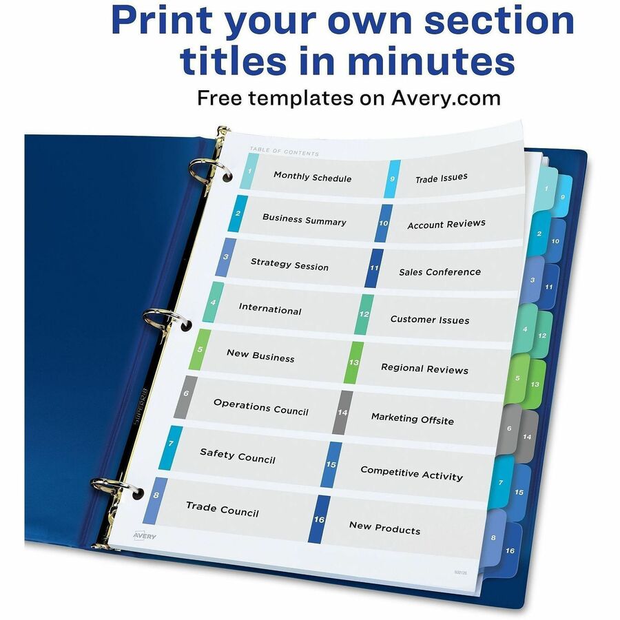 16 x Divider(s) - 16 Tab(s) - Digit - 1-16 - 16 Tab(s)/Set - 8.5" Divider Width x 11" Divider Length - 3 Hole Punched - White Paper Divider - Multicolor Paper Tab(s) - Hole-punched, Printable, Customizable, Pre-printed - 16 Dividers/Set - 16 / Set