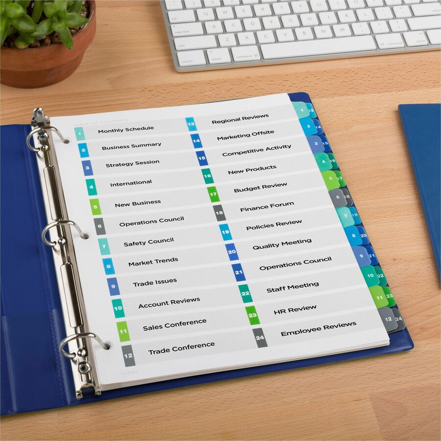 24 x Divider(s) - 24 Tab(s) - Digit - 1-24 - 24 Tab(s)/Set - 8.5" Divider Width x 11" Divider Length - 3 Hole Punched - White Paper Divider - Multicolor Paper Tab(s) - 20% - Hole-punched, Printable, Customizable, Pre-printed - 24 Dividers/Set - 24 / Set