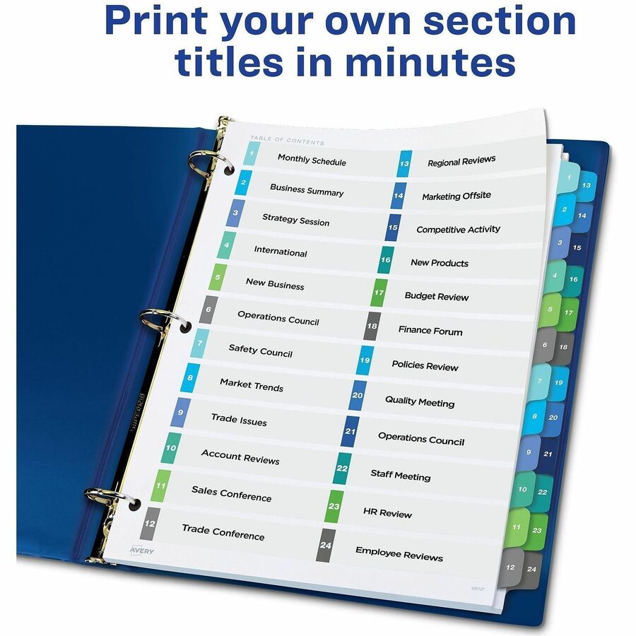 24 x Divider(s) - 24 Tab(s) - Digit - 1-24 - 24 Tab(s)/Set - 8.5" Divider Width x 11" Divider Length - 3 Hole Punched - White Paper Divider - Multicolor Paper Tab(s) - 20% - Hole-punched, Printable, Customizable, Pre-printed - 24 Dividers/Set - 24 / Set