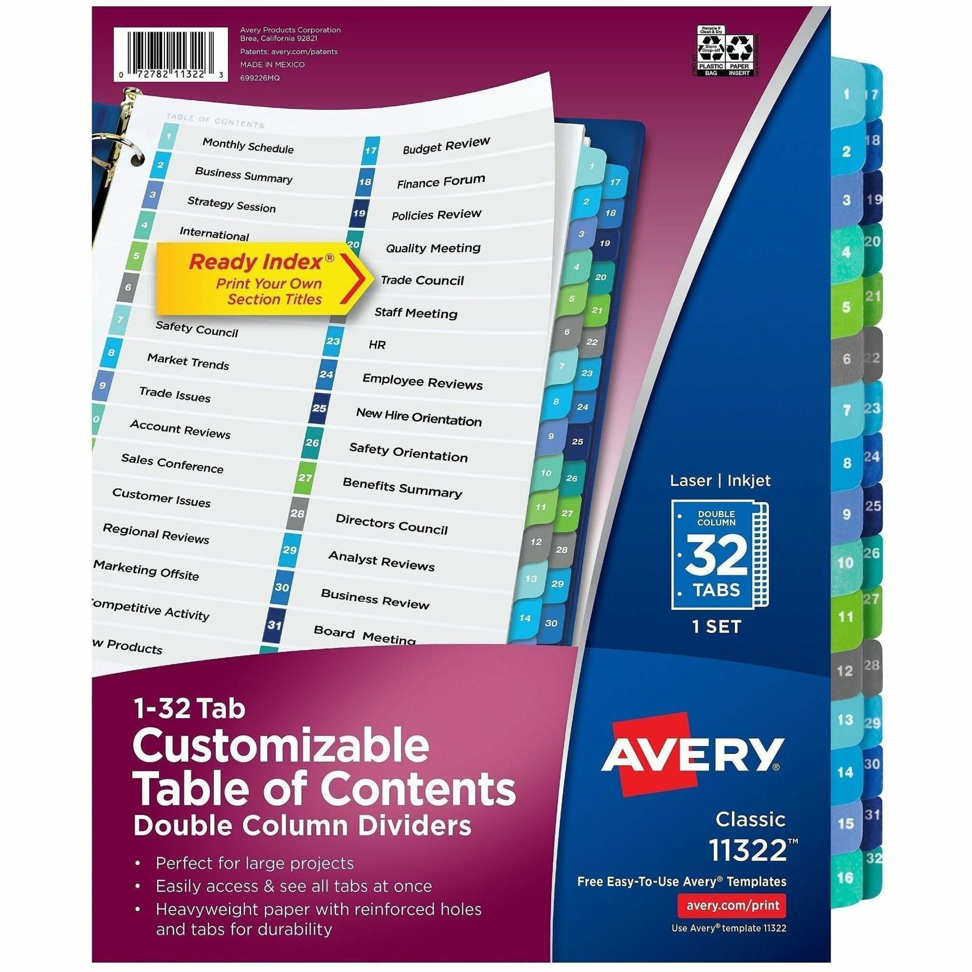 32 x Divider(s) - 32 Tab(s) - Digit - 1-32 - 32 Tab(s)/Set - 8.5" Divider Width x 11" Divider Length - 3 Hole Punched - White Paper Divider - Multicolor Paper Tab(s) - Hole-punched, Printable, Customizable, Pre-printed - 32 Dividers/Set - 32 / Set