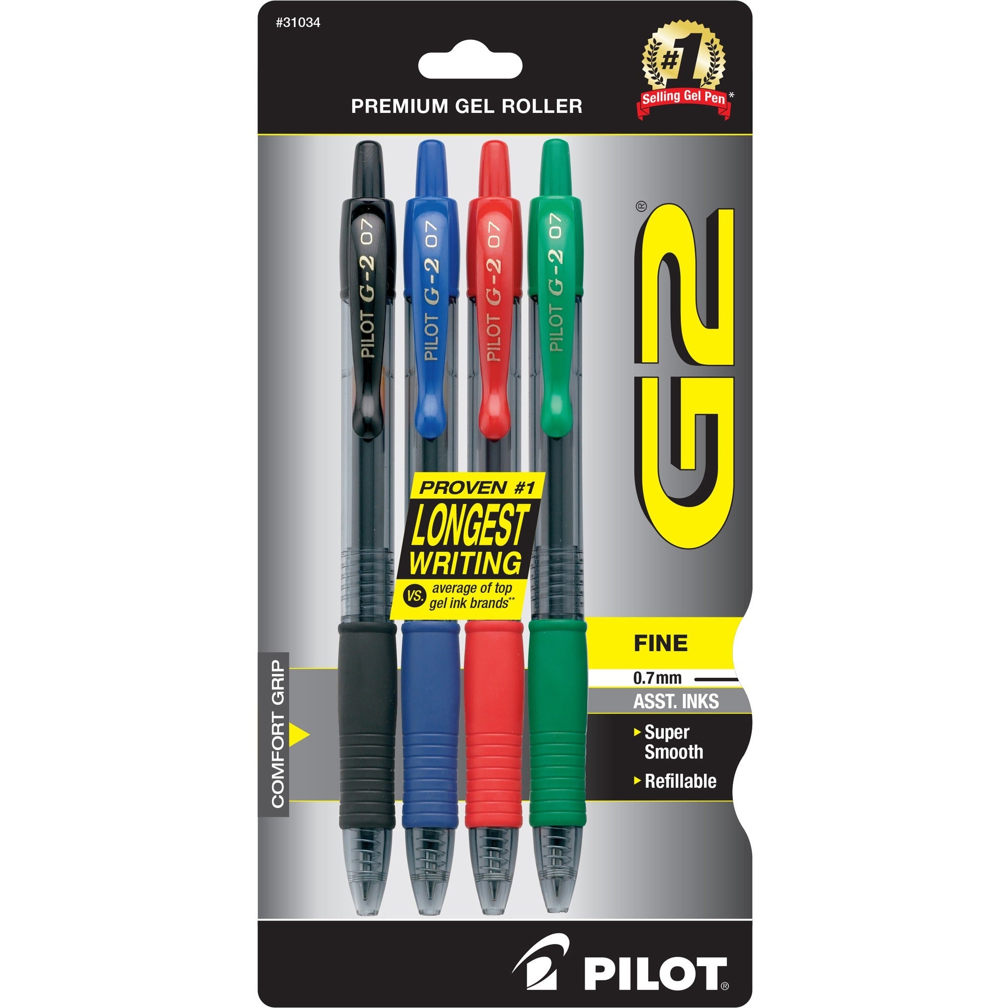 G2 Premium Gel Ink Retractable Pen - 0.7 mm Fine Pen Point - Refillable - Retractable - Assorted Ink - Gel-based - 4 / Pack