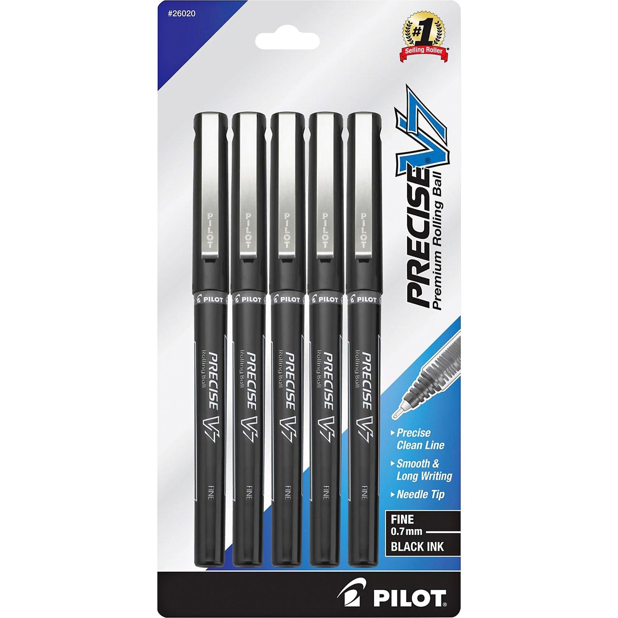 0.7 mm Fine Pen Point - Black Ink - Black Barrel - Writing - 5 / Pack