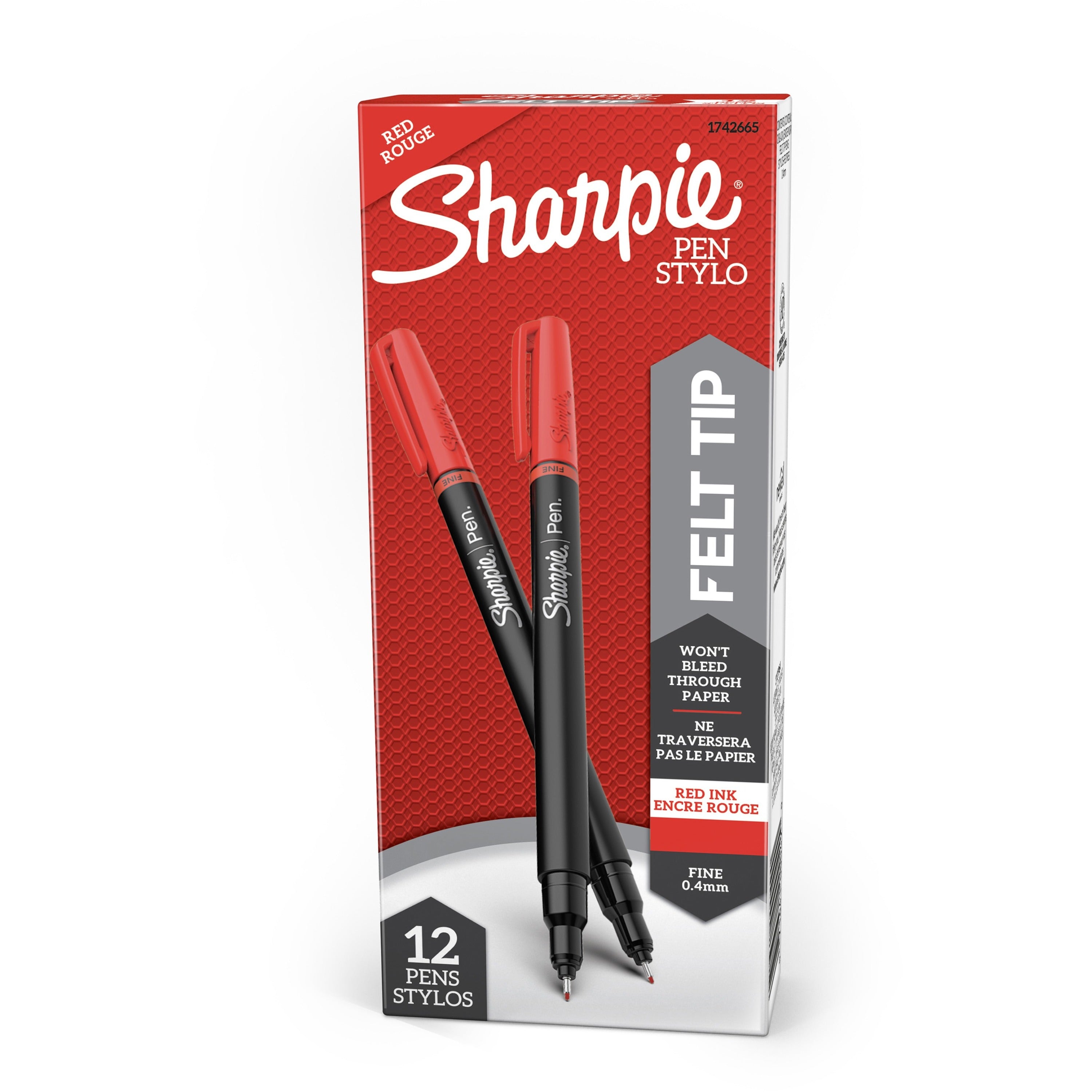 Sharpie Fine Point Pen - Fine Pen Point - Red Ink - Silver Barrel - 1 Dozen