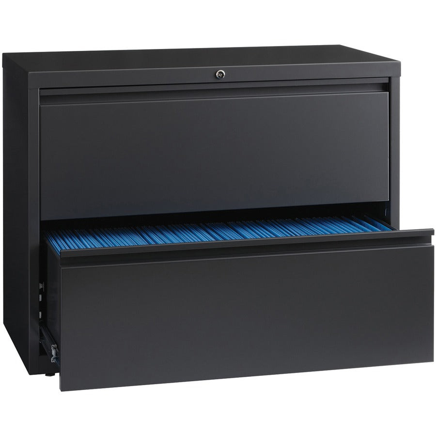 Lorell Fortress Series Lateral File - 36" Width x 18.6" Depth x 28.1" Height - 2 x Drawer(s) - Legal, Letter, A4 - Lateral - Rust Proof, Leveling Glide, Interlocking - Charcoal - Baked Enamel - Steel - Recycled