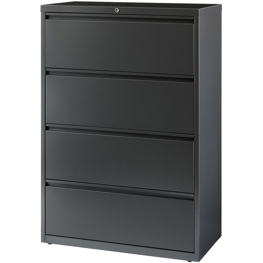 Lorell Fortress Series Lateral File - 36" Width x 18.6" Depth x 52.5" Height - 4 x Drawer(s) - Legal, Letter, A4 - Lateral - Rust Proof, Leveling Glide, Interlocking - Charcoal - Baked Enamel - Steel - Recycled