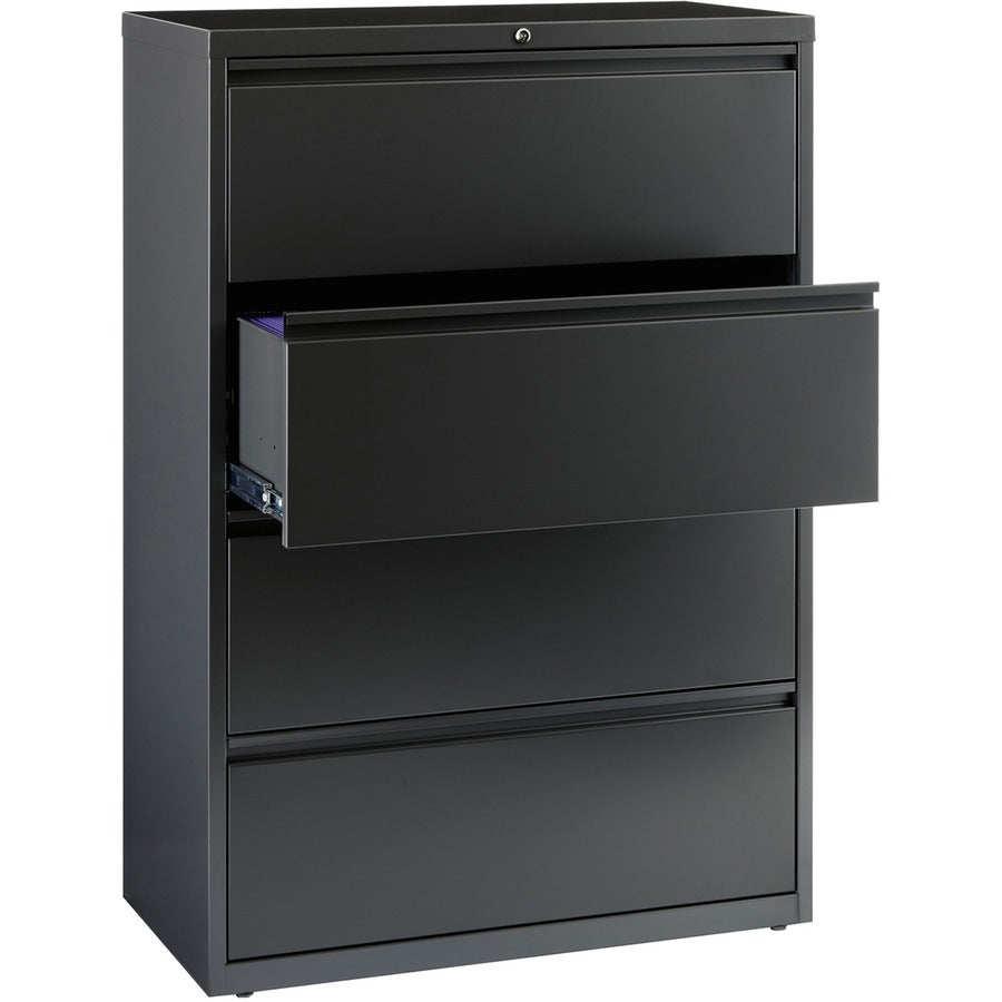 Lorell Fortress Series Lateral File - 36" Width x 18.6" Depth x 52.5" Height - 4 x Drawer(s) - Legal, Letter, A4 - Lateral - Rust Proof, Leveling Glide, Interlocking - Charcoal - Baked Enamel - Steel - Recycled