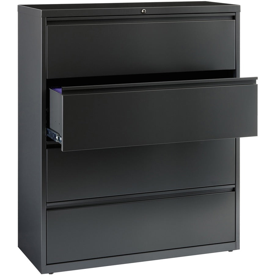Lorell Fortress Series Lateral File - 42" Width x 18.6" Depth x 52.5" Height - 4 x Drawer(s) - Legal, Letter, A4 - Lateral - Rust Proof, Leveling Glide, Interlocking, Reinforced, Hanging Rail - Charcoal - Baked Enamel - Steel - Recycled