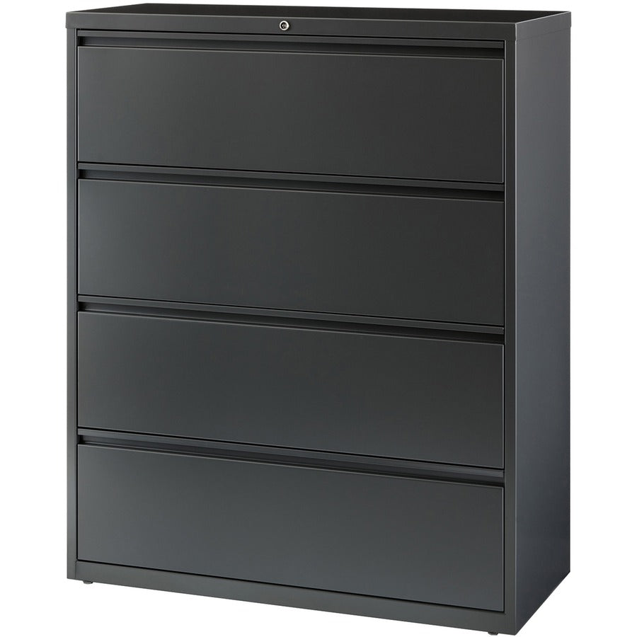 Lorell Fortress Series Lateral File - 42" Width x 18.6" Depth x 52.5" Height - 4 x Drawer(s) - Legal, Letter, A4 - Lateral - Rust Proof, Leveling Glide, Interlocking, Reinforced, Hanging Rail - Charcoal - Baked Enamel - Steel - Recycled
