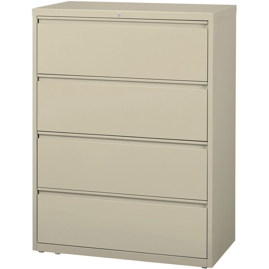 Lorell Fortress Series Lateral File - 42" Width x 18.6" Depth x 52.5" Height - 4 x Drawer(s) for File - Legal, Letter, A4 - Lateral - Rust Proof, Leveling Glide, Interlocking, Ball-bearing Suspension, Label Holder - Putty - Baked Enamel - Recycled