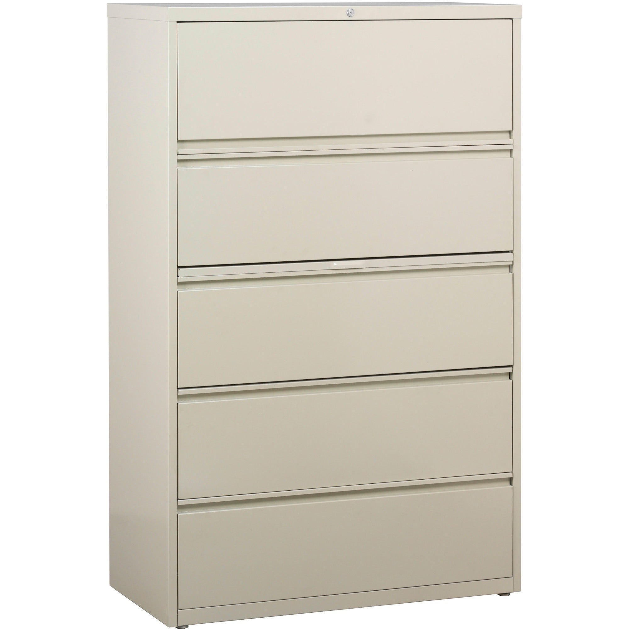 Lorell Fortress Series Lateral File with Roll-out Posting Shelf, 5 Drawers, 36"W x 18.6"D x 67.7"H, Putty, Lateral, Rust Proof, Ball-bearing Suspension, Label Holder, Recycled Content, 1 Each