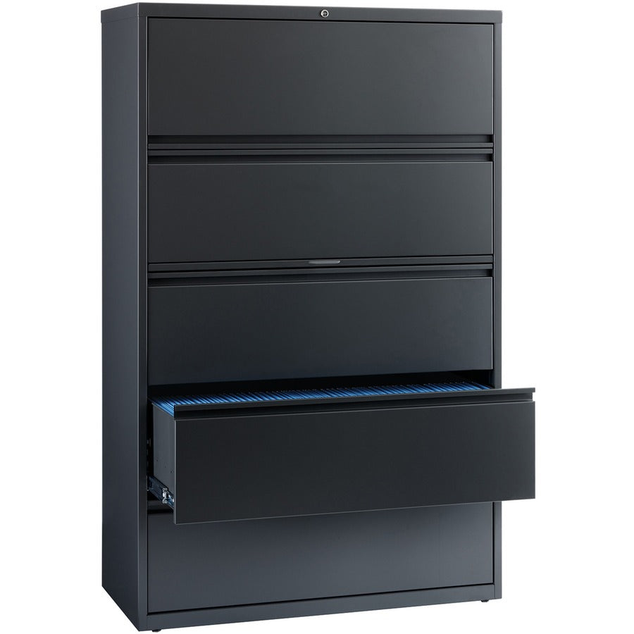 Lorell Fortress Series Lateral File w/Roll-out Posting Shelf - 42" Width x 18.6" Depth x 67.7" Height - 5 x Drawer(s) - Legal, Letter, A4 - Lateral - Rust Proof, Leveling Glide, Interlocking - Charcoal - Steel - Recycled
